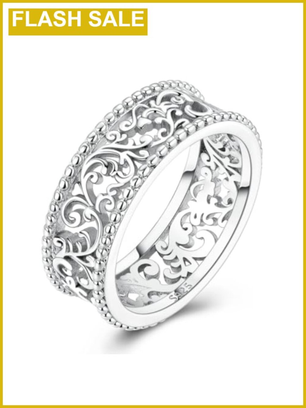 925 Sterling Silver Filigree Ring Hypoallergenic Stackable Eternity Band